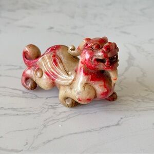Antique Chinese Red Stone Dragon Carving